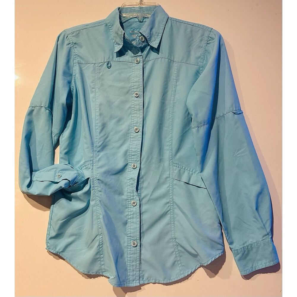 Reel Legends Shirt Women's Size Small Blue Long Sleeve Button Up Pockets